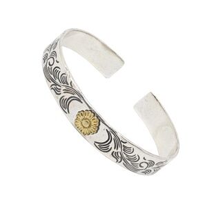 Sterling Silver Floral Accent Cuff Bracelet with Gold Detail